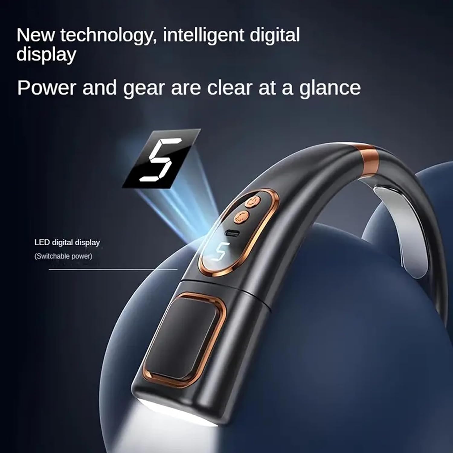 Neck Fan 18 Hour Play 9000mAh USB Charging Battery Bladeless Neck Fan Smart Mini Hand Free 5 High Speed With LED Light Fan Low Noise 360° Cooling NECK FAN (Blue)